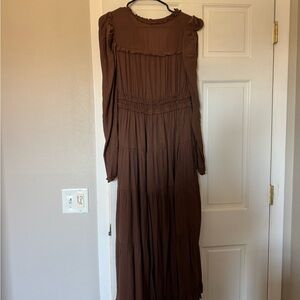 Moon River Brown Long Sleeve Maxi Dress